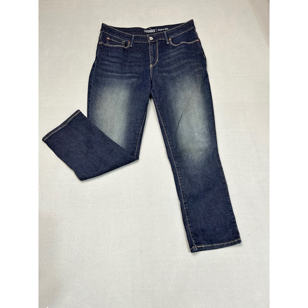 Signature Levi Strauss Modern Slim Jeans Sz12p Dk Wash Mid Rise Stretch Denim
